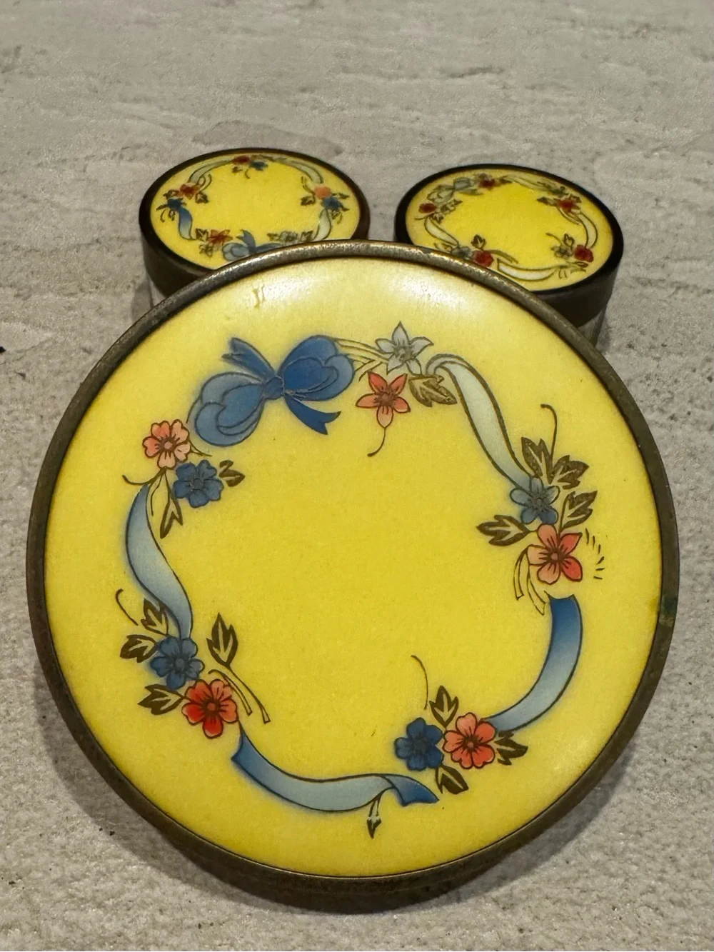 Yellow Floral Enamel Vanity Tray Set - Decorative Bathroom Jars